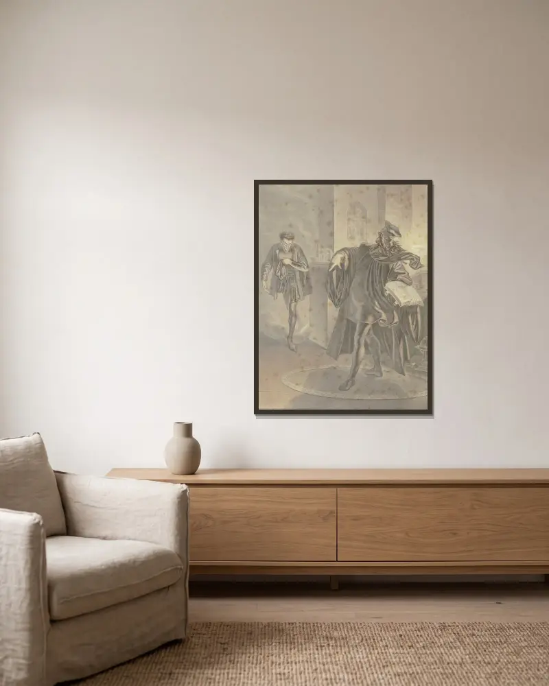 Faust zwingt Mephisto in den Zauberkreis von Ferdinand Fellner gerahmt an einer Wand