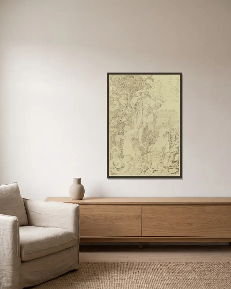 Hagen und die Donau-Nixen 2 von Ferdinand Fellner gerahmt an einer Wand