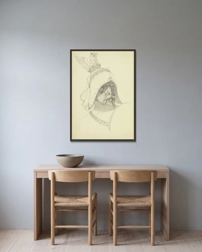 Hagen von Tronje von Ferdinand Fellner gerahmt an einer Wand