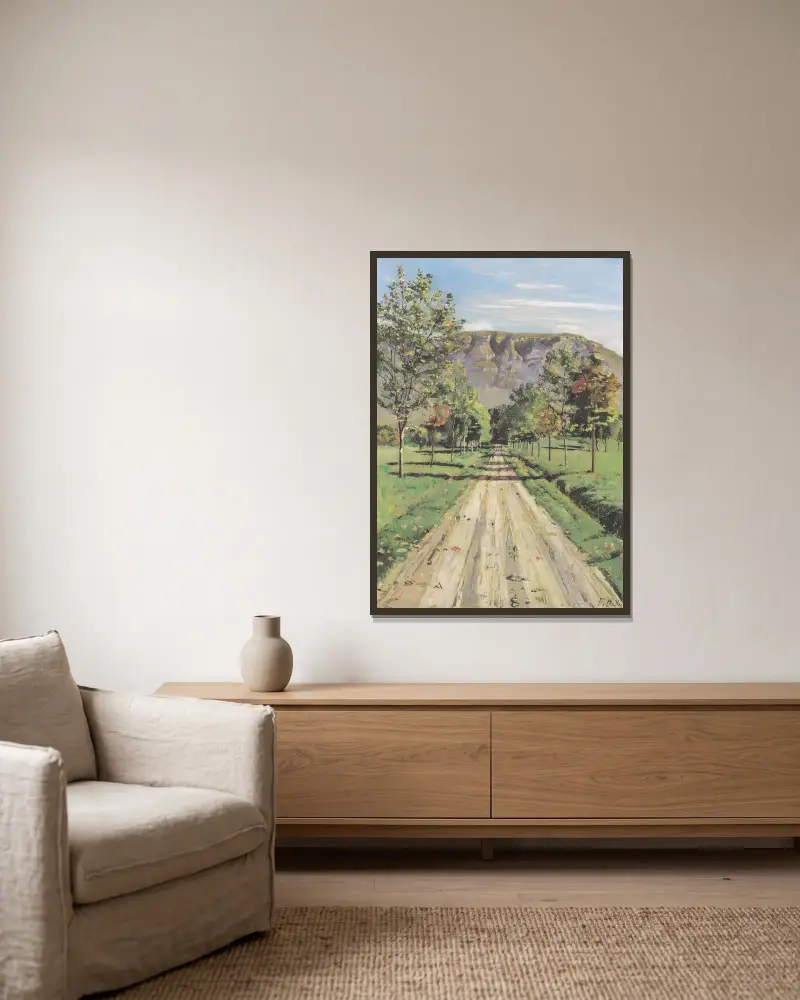 Die Straße nach Evordes von Ferdinand Hodler gerahmt an einer Wand