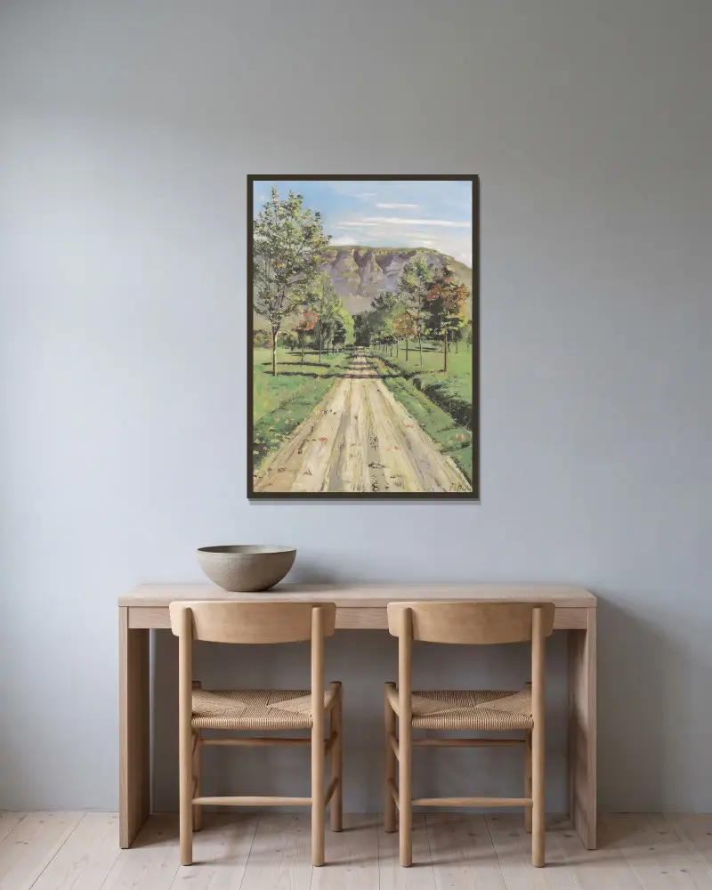 Die Straße nach Evordes von Ferdinand Hodler gerahmt an einer Wand