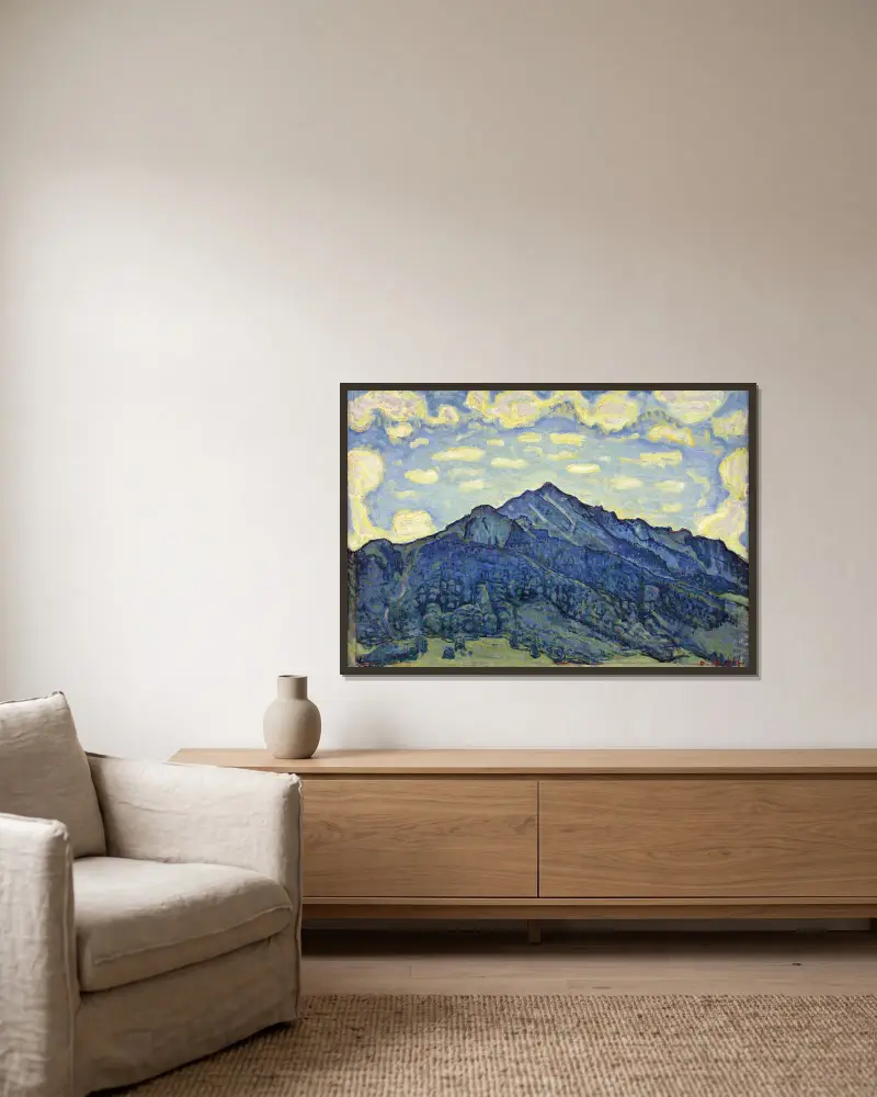 Landschaft in den Schweizer Alpen av Ferdinand Hodler inramad på en vägg