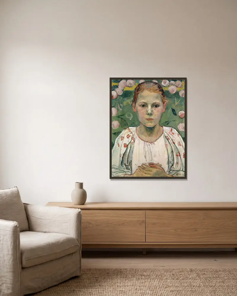 Porträtt av Käthe von Bach (i trädgården) av Ferdinand Hodler inramad på en vägg