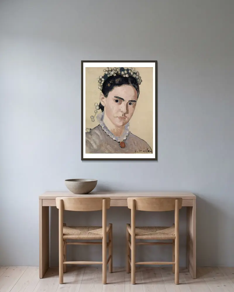 Porträtt av Marie Elise Bernhard-Hodler av Ferdinand Hodler inramad på en vägg