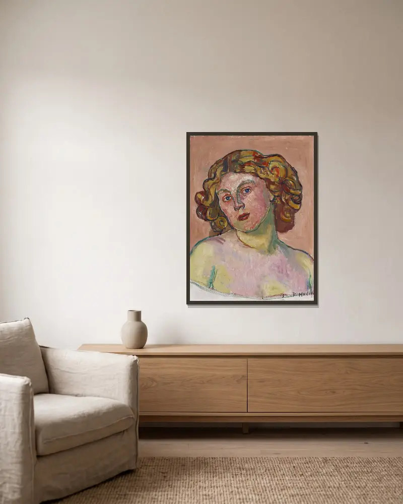 Porträtt av Régina Morgeron av Ferdinand Hodler inramad på en vägg