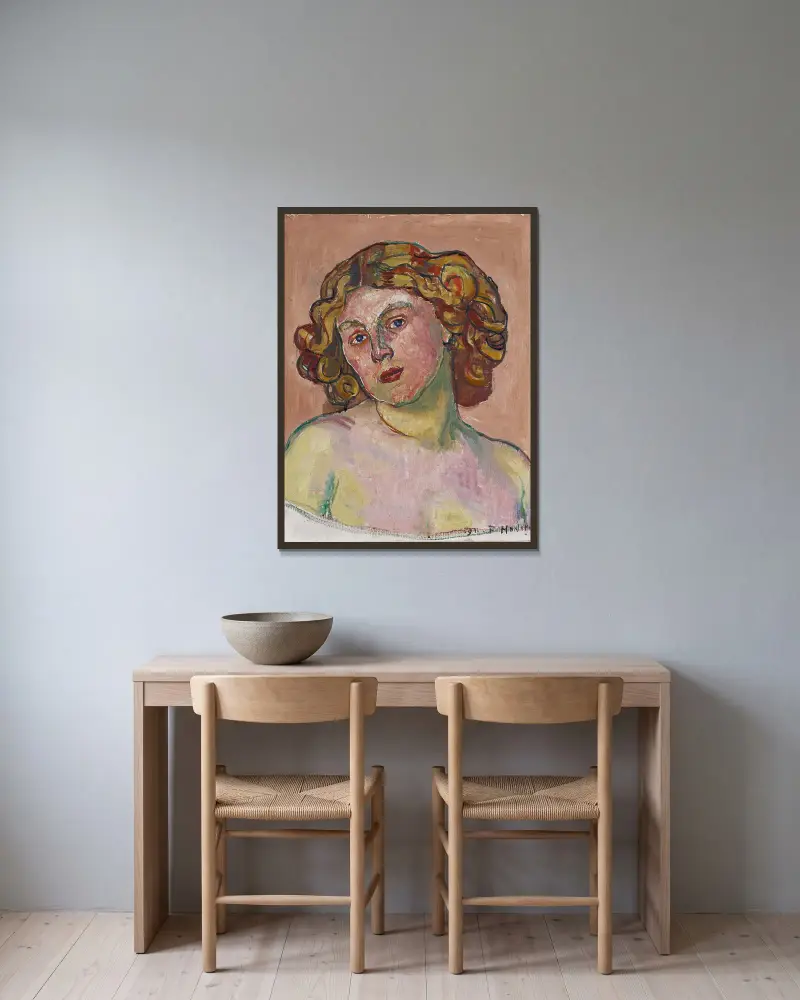 Porträtt av Régina Morgeron av Ferdinand Hodler inramad på en vägg