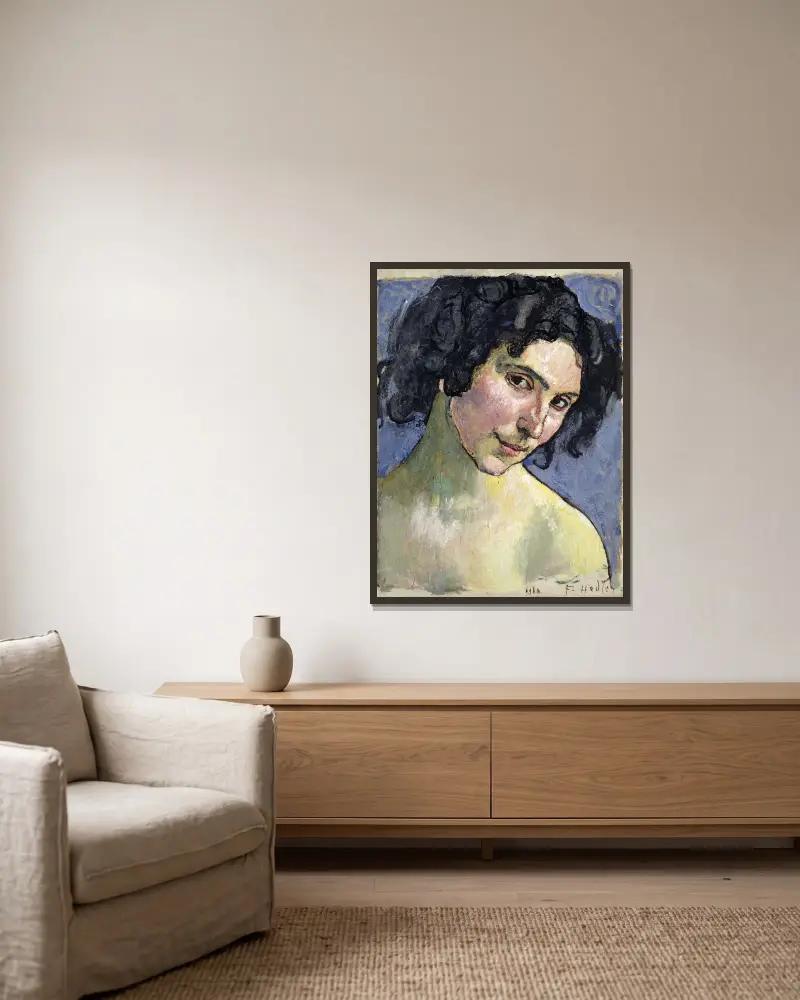 Porträtt av modellen Giulia Leonardi av Ferdinand Hodler inramad på en vägg