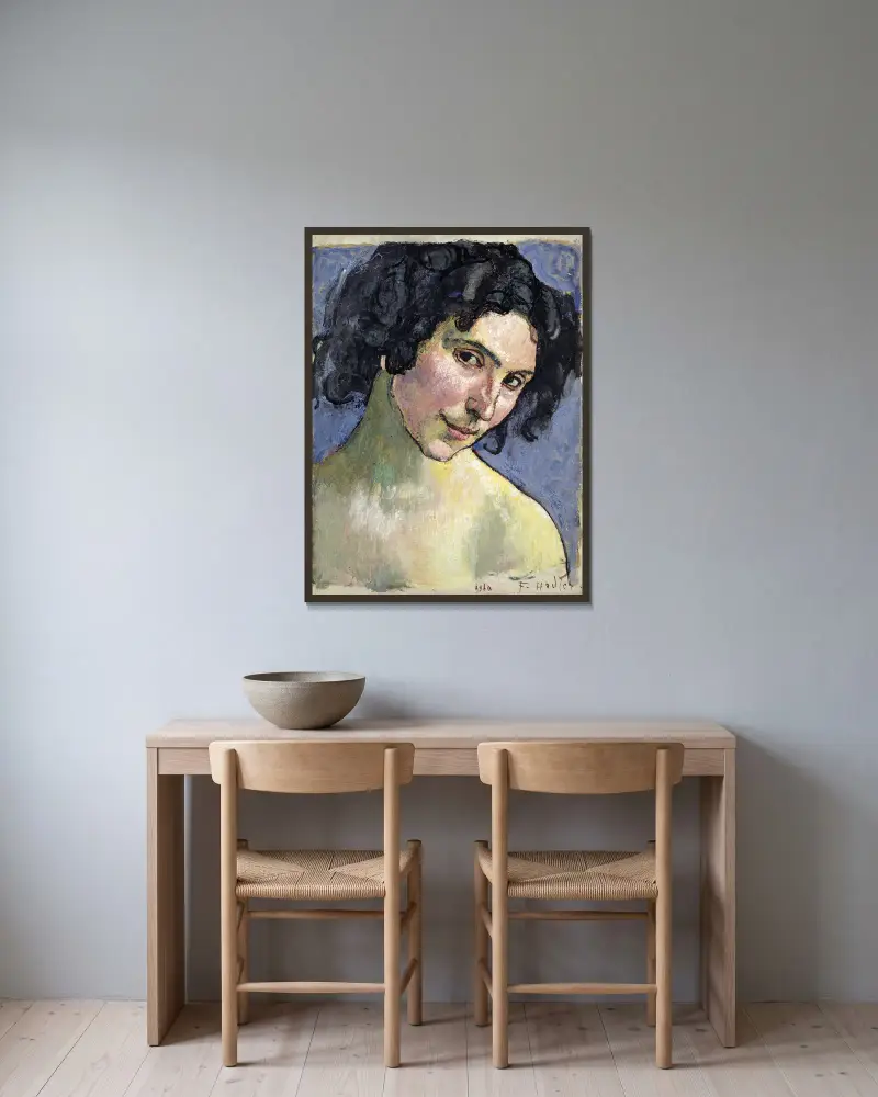 Porträtt av modellen Giulia Leonardi av Ferdinand Hodler inramad på en vägg