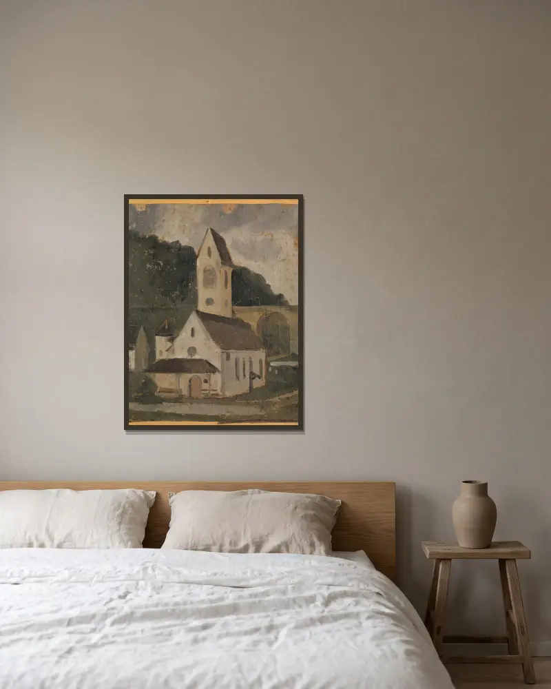Kyrkan i Rümlingen av Ferdinand Hodler inramad på en vägg