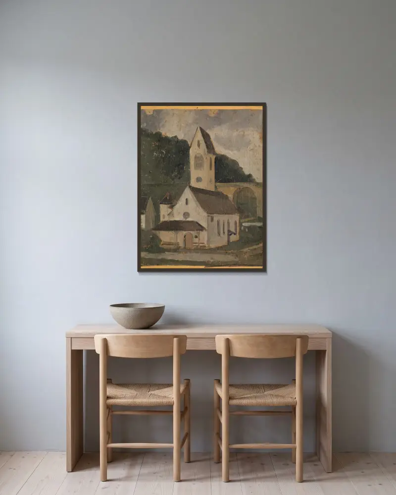 Kyrkan i Rümlingen av Ferdinand Hodler inramad på en vägg