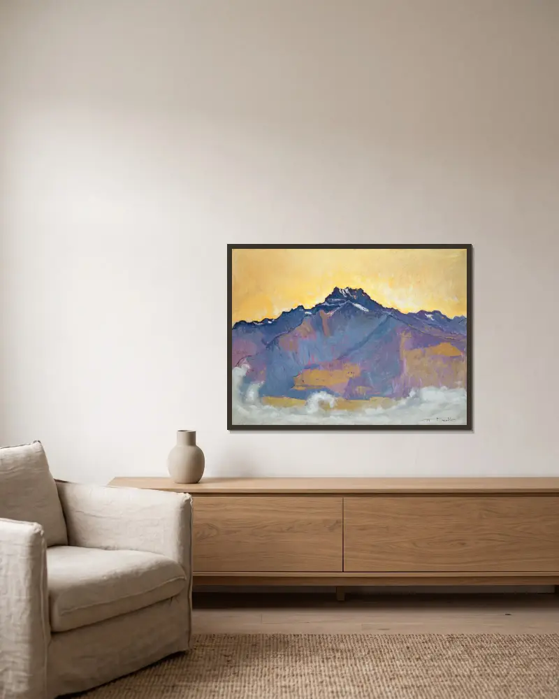 Dents du Midi sett från Chesières av Ferdinand Hodler inramad på en vägg