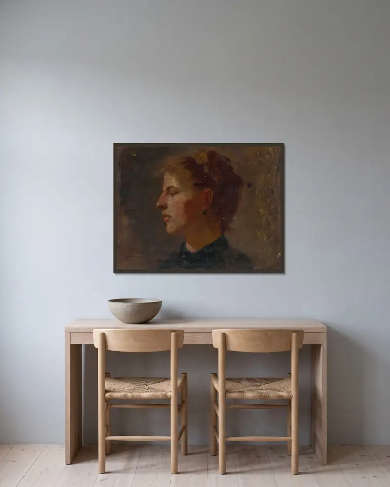 Kopfstudie einer jüngeren Frau von Ferdinand Katona gerahmt an einer Wand