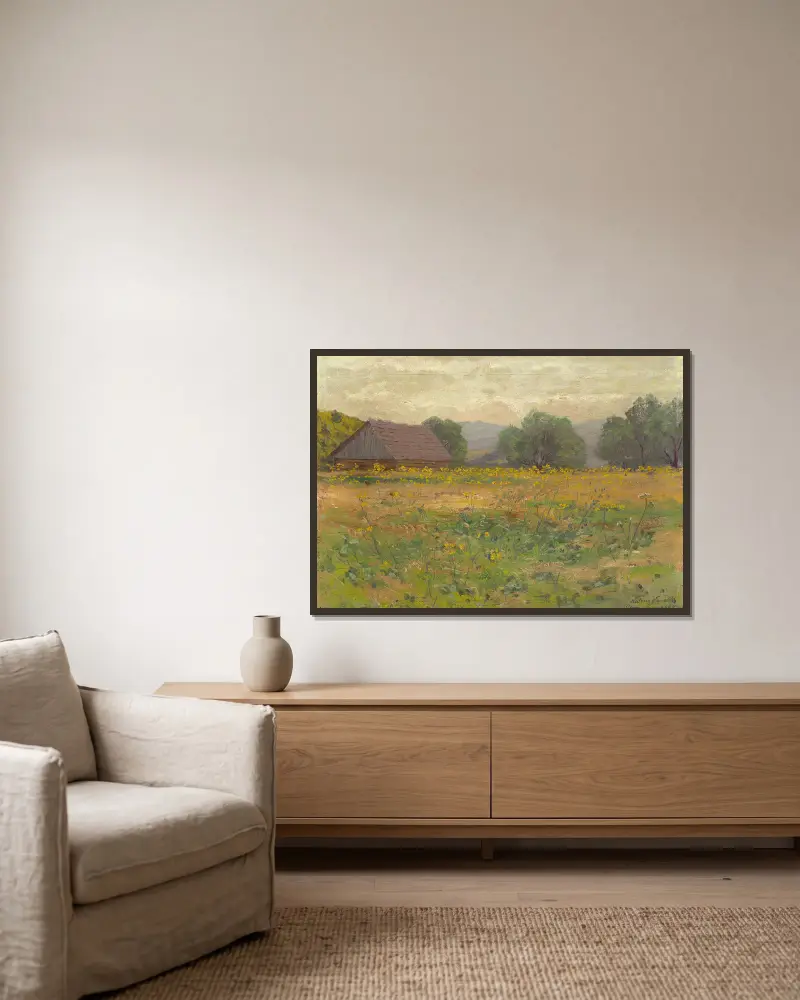 In the Meadow av Ferdinand Katona inramad på en vägg