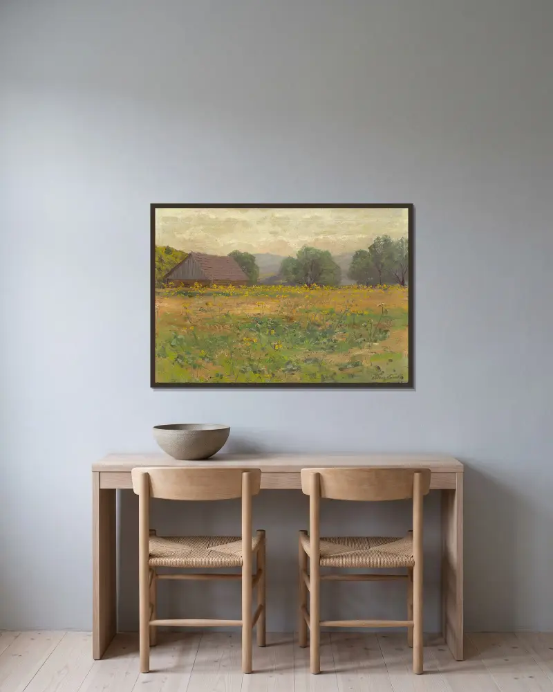 In the Meadow av Ferdinand Katona inramad på en vägg