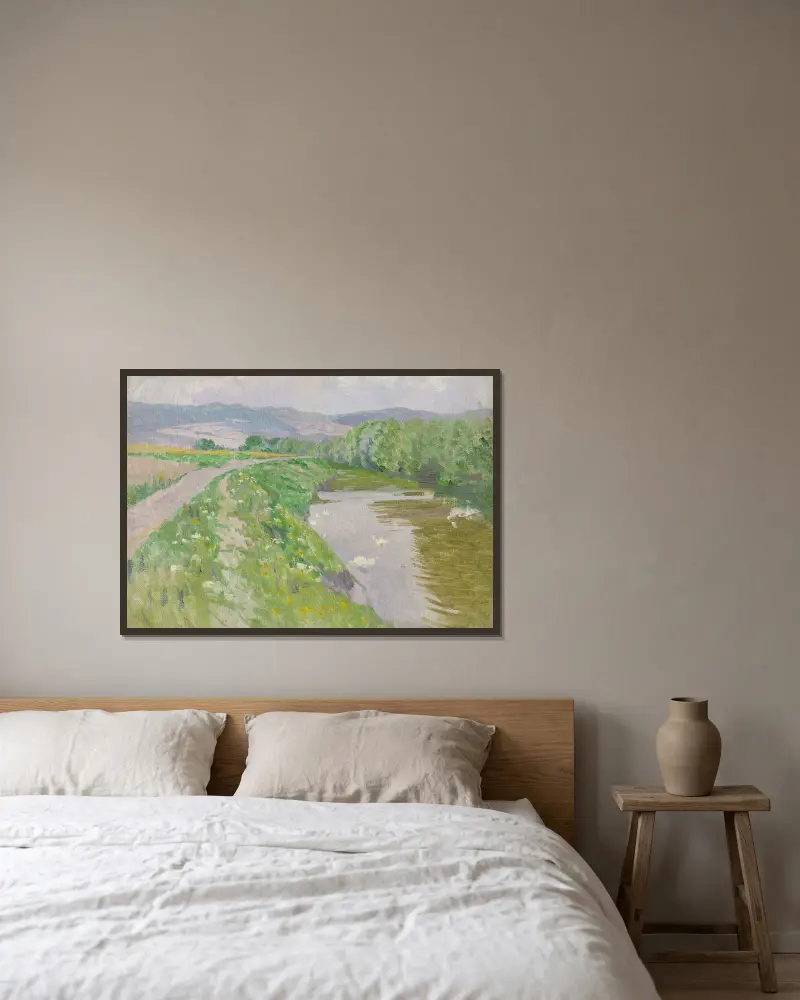 Landschaft mit Fluss von Ferdinand Katona gerahmt an einer Wand
