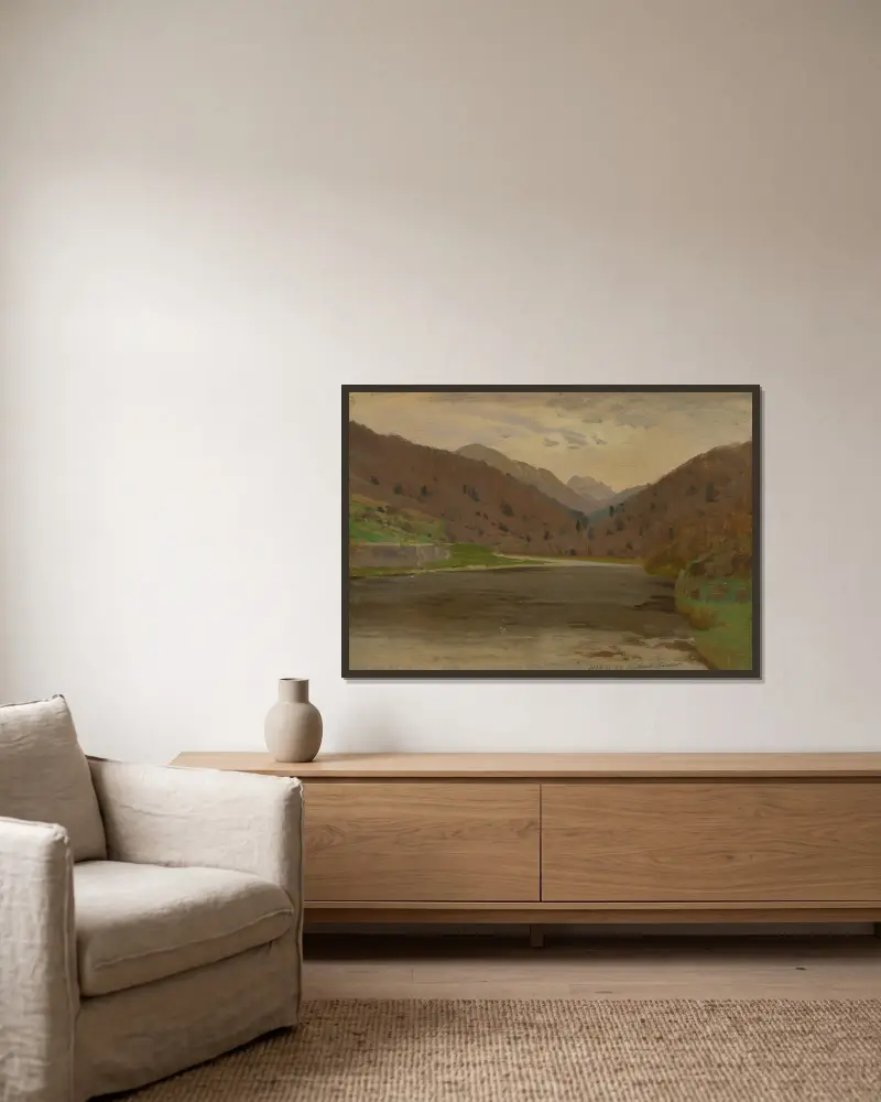 Mountain landscape av Ferdinand Katona inramad på en vägg