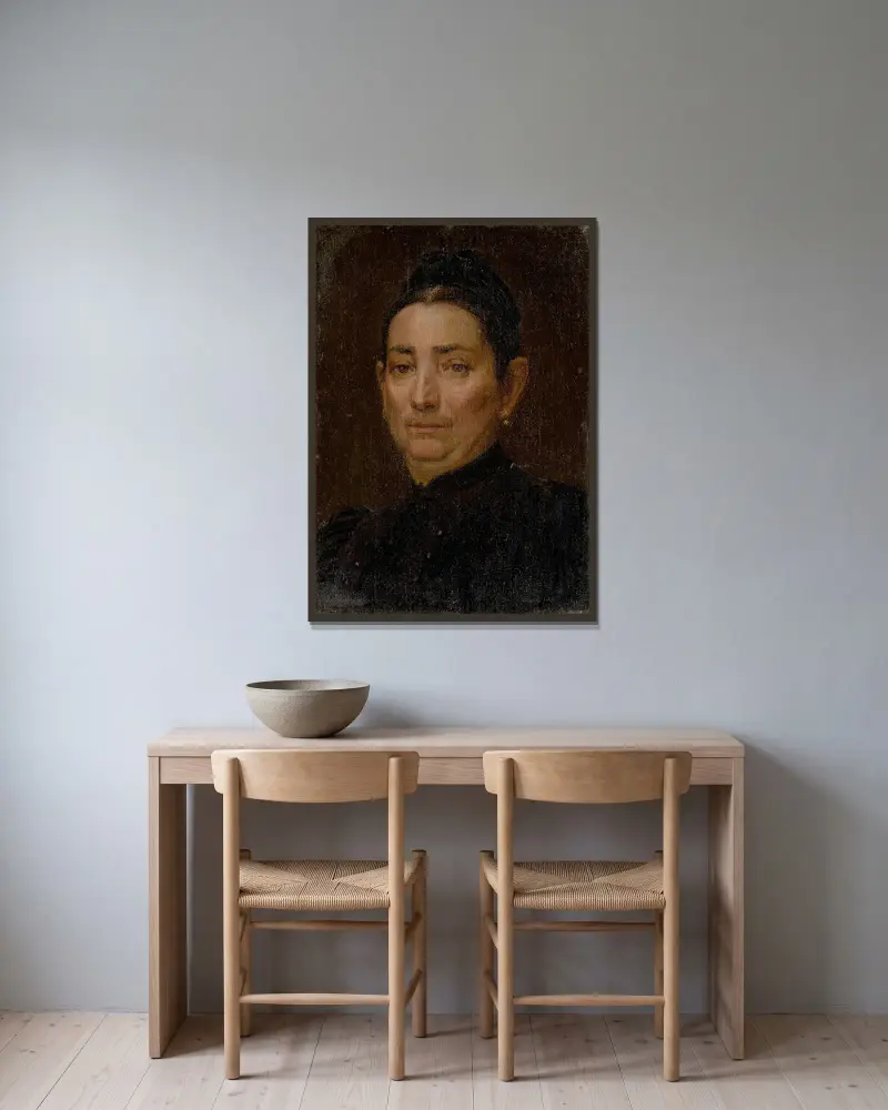 Porträtt av en gammal kvinna av Ferdinand Katona inramad på en vägg