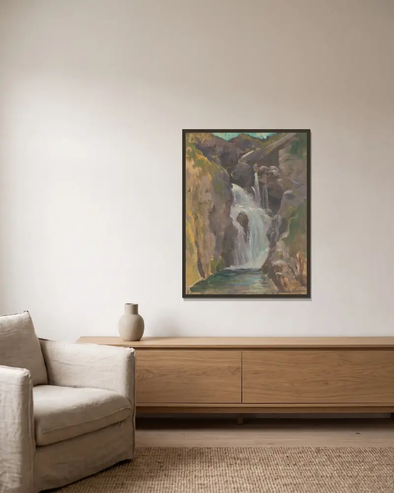 Waterfall av Ferdinand Katona inramad på en vägg