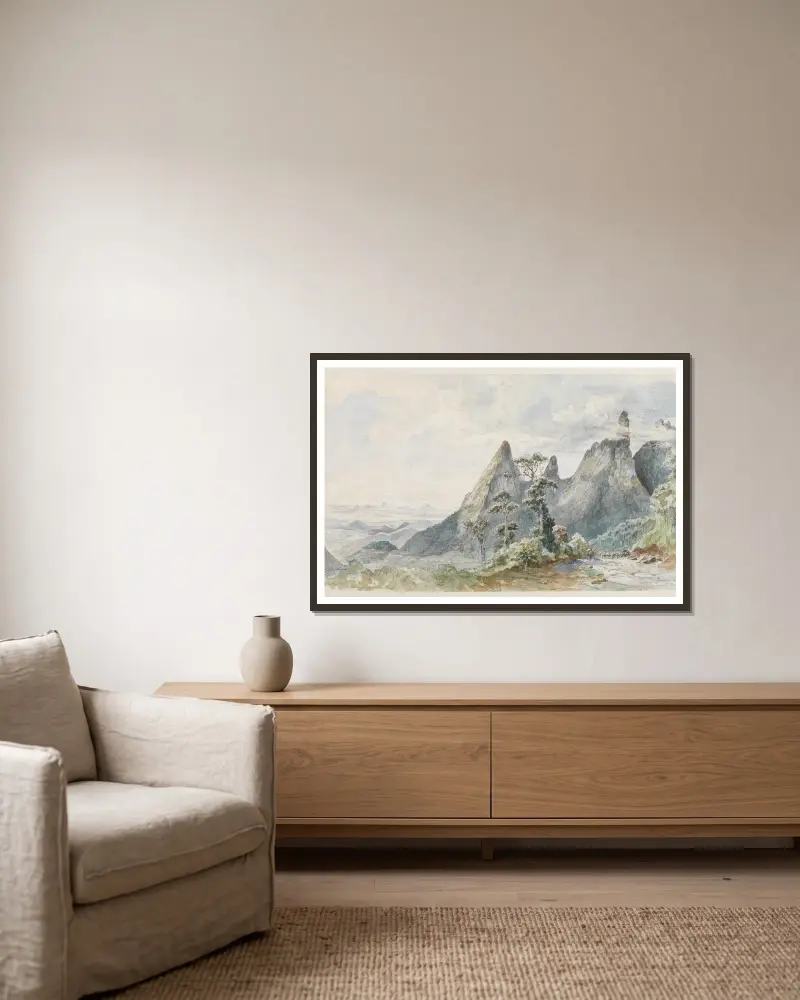 Blick zum Orgelgebirge von Ferdinand Keller gerahmt an einer Wand