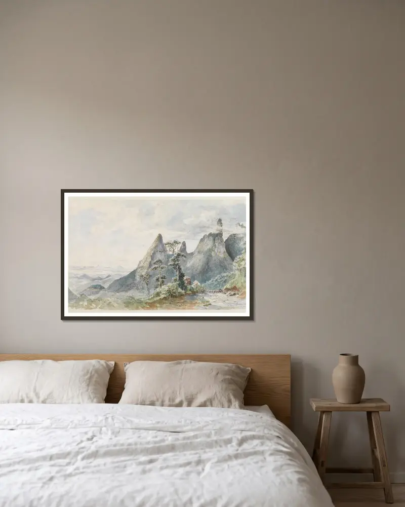 Blick zum Orgelgebirge von Ferdinand Keller gerahmt an einer Wand
