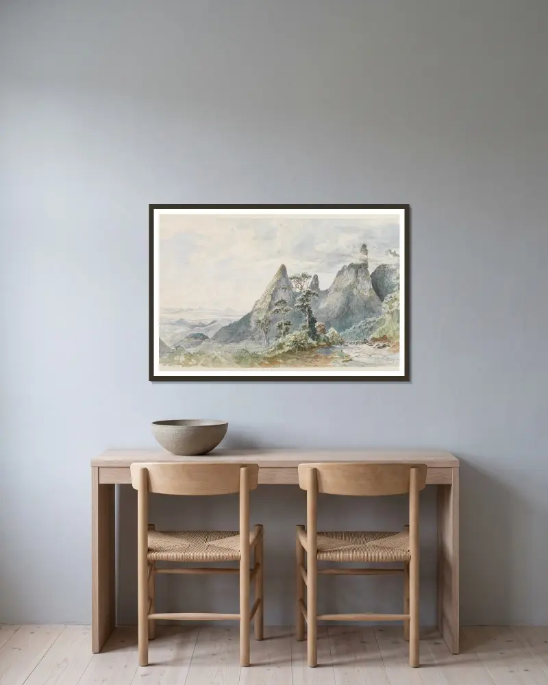 Blick zum Orgelgebirge von Ferdinand Keller gerahmt an einer Wand