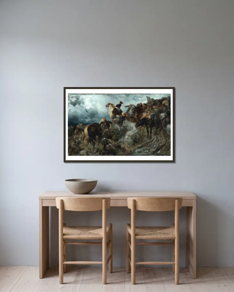 Wielki Elektor przed bitwą pod Fehrbellin, Ferdinand Keller w ramie na ścianie