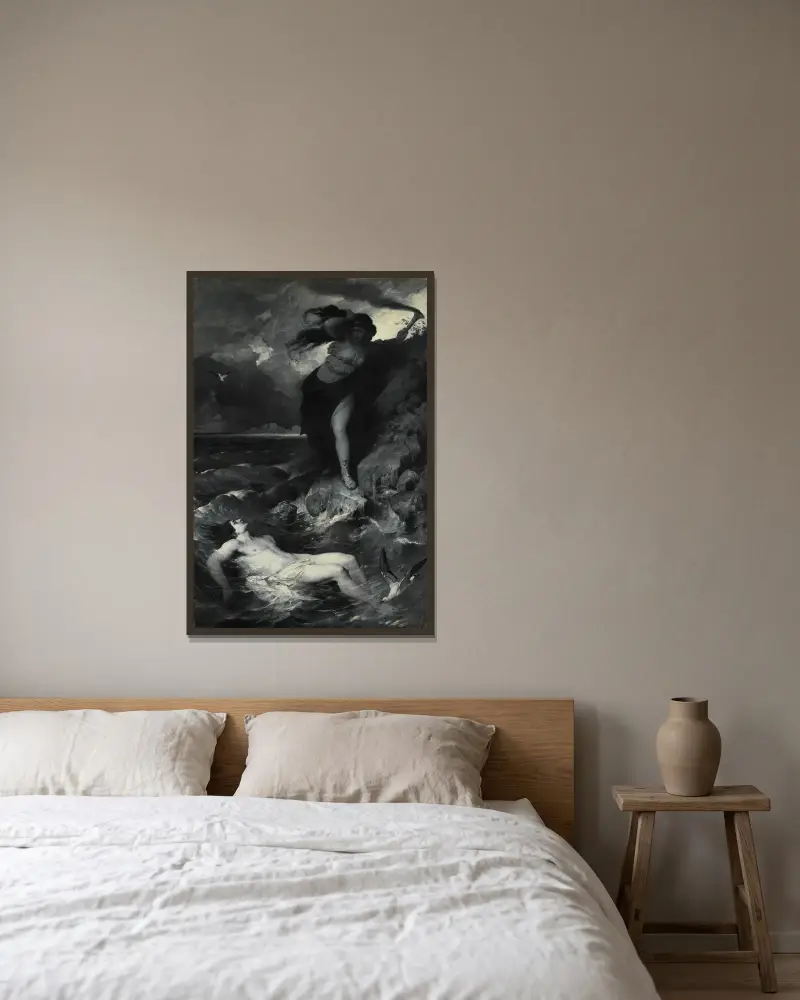 Hero and Leander av Ferdinand Keller inramad på en vägg