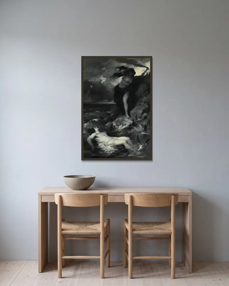 Hero and Leander av Ferdinand Keller inramad på en vägg