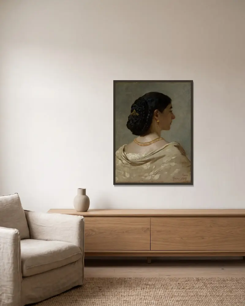 Porträt von Nana Risi von Ferdinand Keller gerahmt an einer Wand