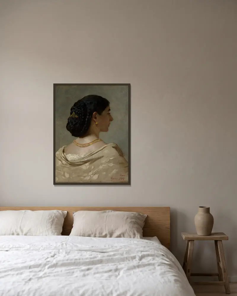 Porträt von Nana Risi von Ferdinand Keller gerahmt an einer Wand