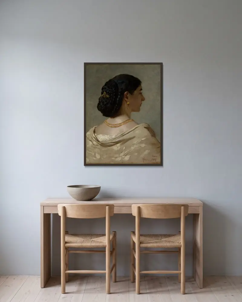 Porträt von Nana Risi von Ferdinand Keller gerahmt an einer Wand