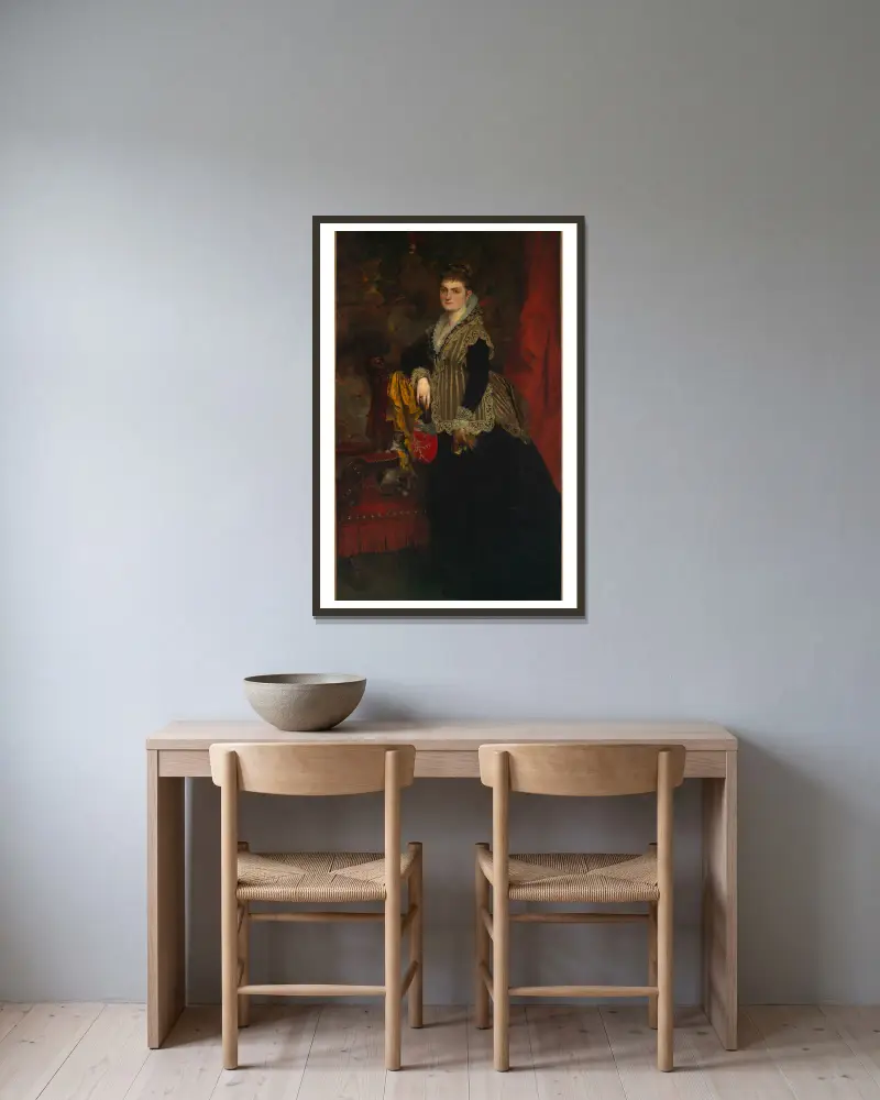 Porträtt av Wilhelmine Keller av Ferdinand Keller inramad på en vägg