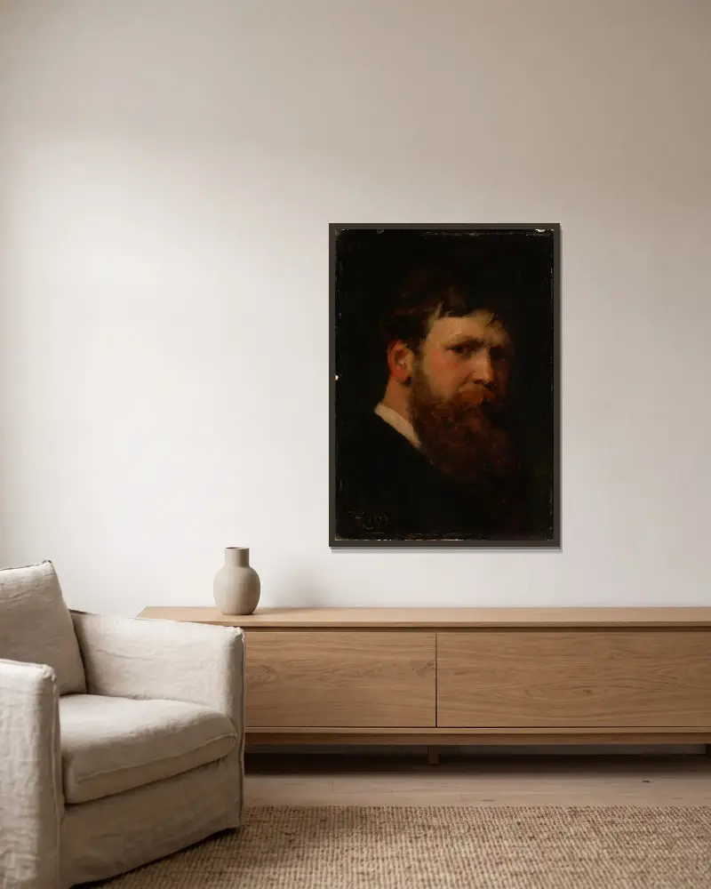 Self-portrait av Ferdinand Keller inramad på en vägg