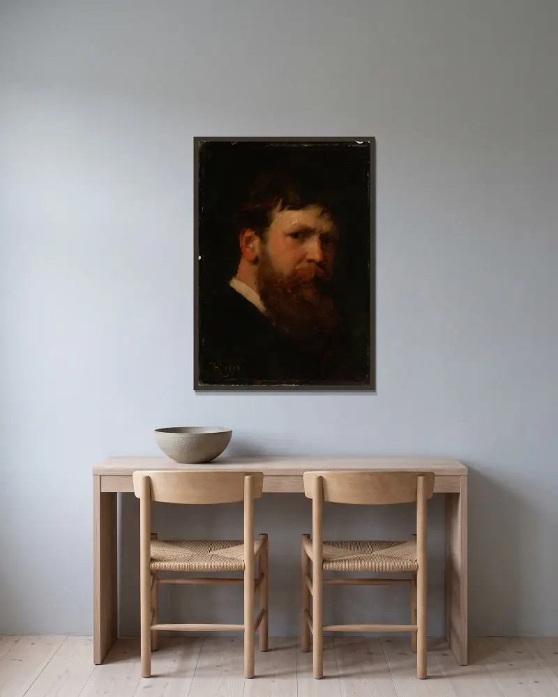 Self-portrait av Ferdinand Keller inramad på en vägg
