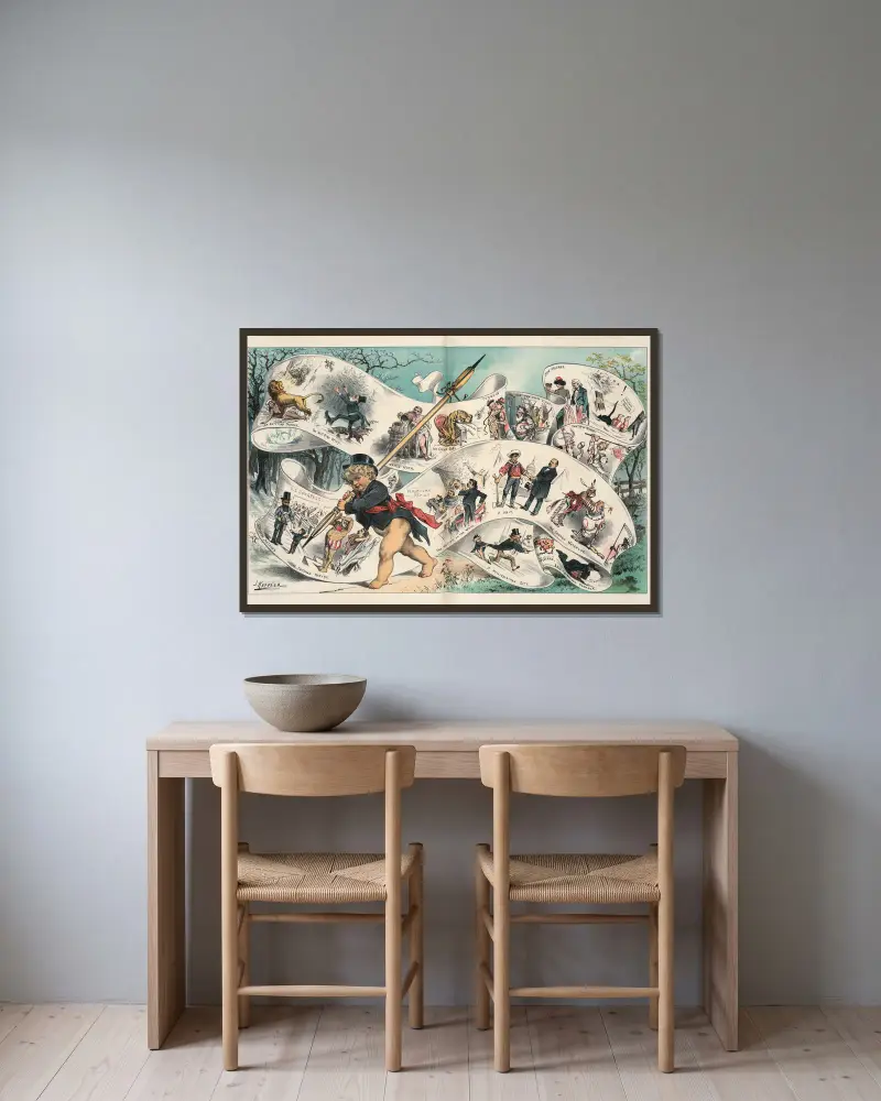 Pucks Rückblick auf das vergangene Jahr von Joseph Ferdinand Keppler gerahmt an einer Wand