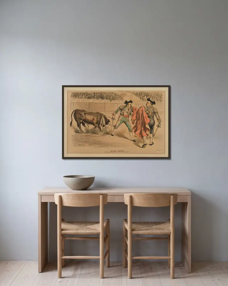 Die rivalisierenden Toreros von Joseph Ferdinand Keppler gerahmt an einer Wand