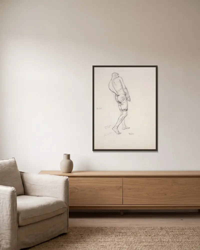 Man sedd bakifrån som drar i ett rep av Fernand Cormon inramad på en vägg