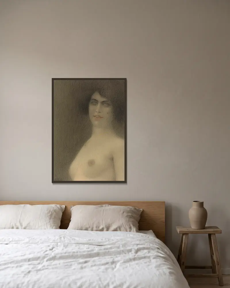 Schwarzes Haar (Der Engel des Bösen) von Fernand Khnopff gerahmt an einer Wand