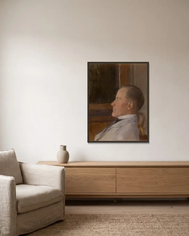 Edmond Khnopff, konstnärens far av Fernand Khnopff inramad på en vägg