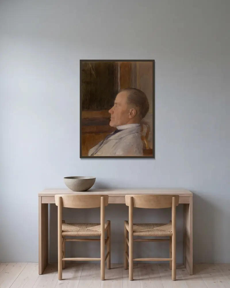 Edmond Khnopff, konstnärens far av Fernand Khnopff inramad på en vägg