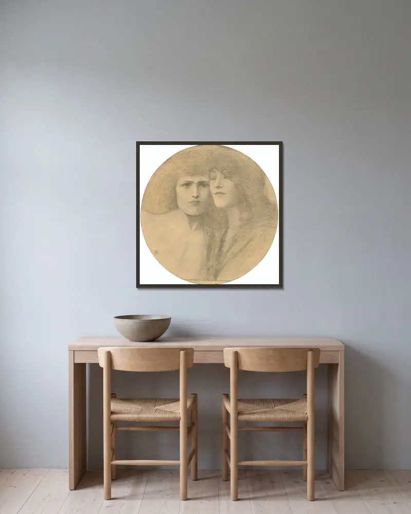 Les Caresses, Fernand Khnopff v rámu na stěně