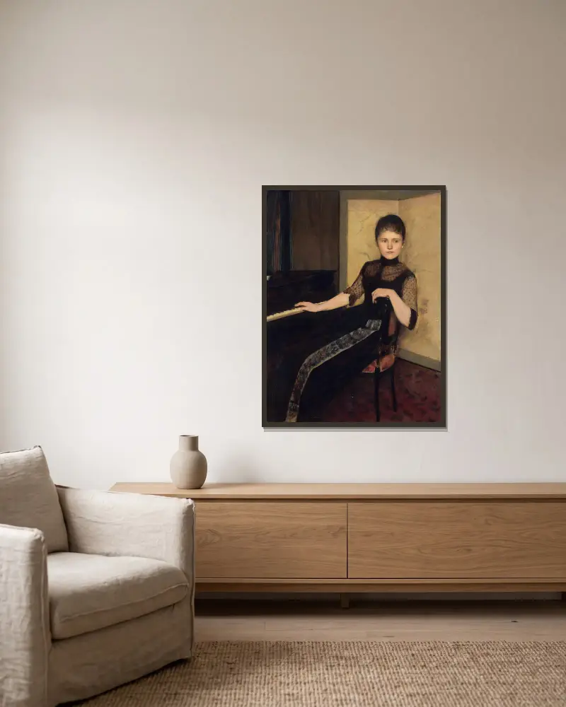 Porträt der Jonkvrouwe Maria Francisca Louisa Dommer van Poldersveldt von Fernand Khnopff gerahmt an einer Wand
