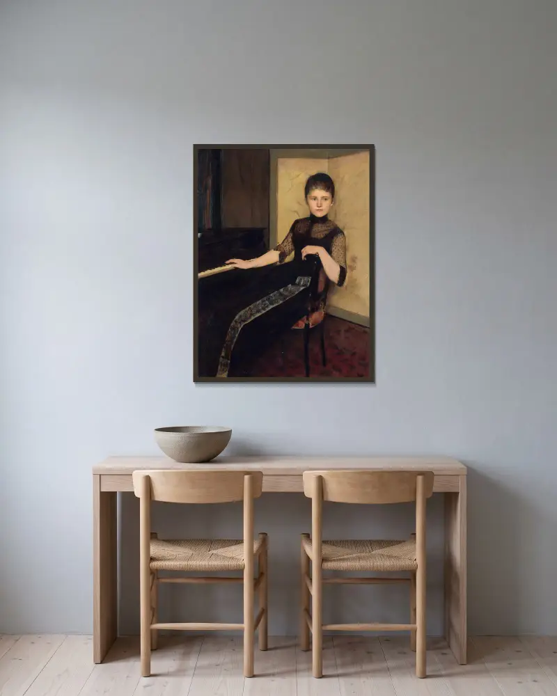 Porträt der Jonkvrouwe Maria Francisca Louisa Dommer van Poldersveldt von Fernand Khnopff gerahmt an einer Wand
