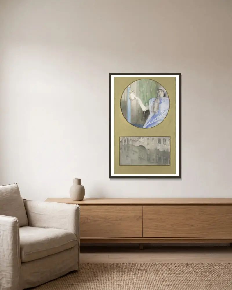 Tajne odbicie, Fernand Khnopff w ramie na ścianie