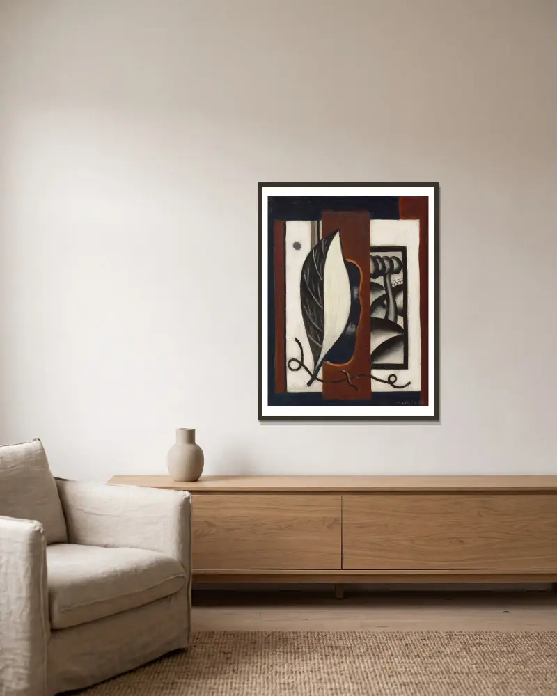 Composition à la feuille av Fernand Léger inramad på en vägg