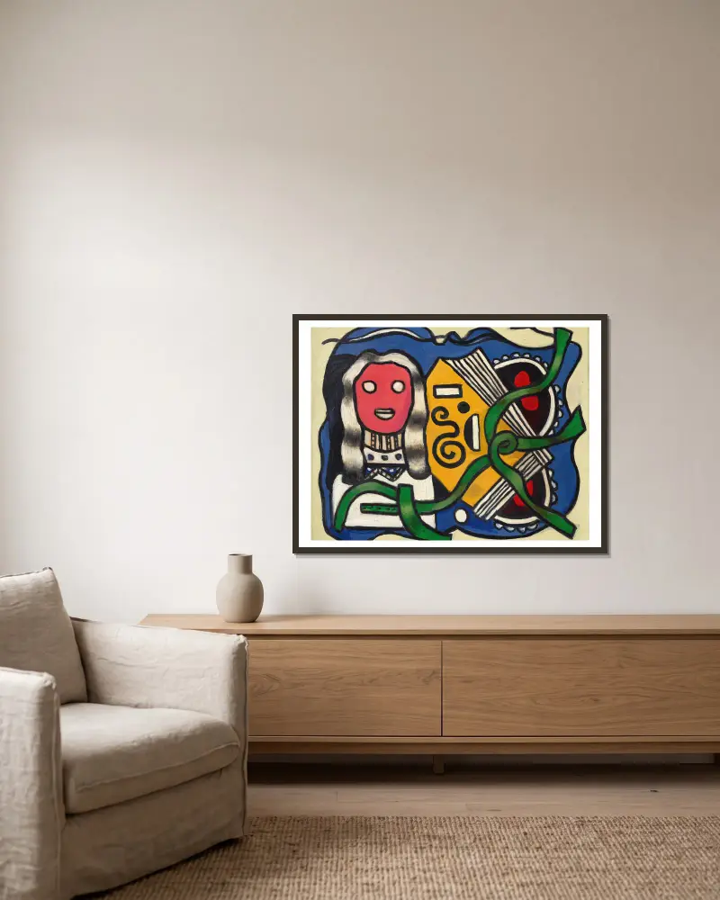Composition à la poupée av Fernand Léger inramad på en vägg