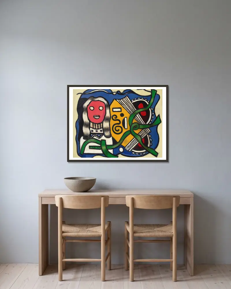Composition à la poupée av Fernand Léger inramad på en vägg