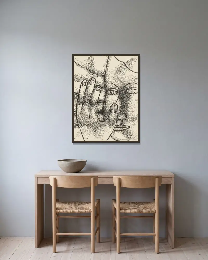 Femme avec main devant son visage av Fernand Léger inramad på en vägg