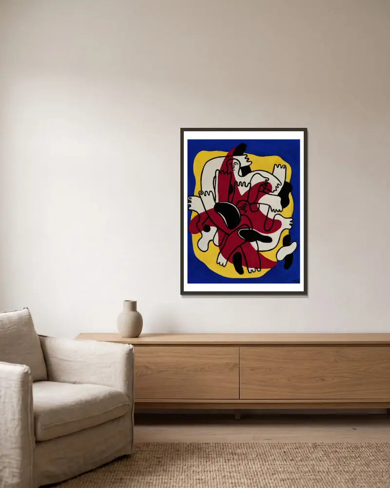 L’Étoile rouge (Les Plongeurs) av Fernand Léger inramad på en vägg