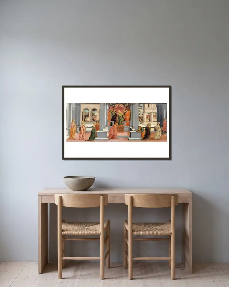 Ester utvald av Ahasveros av Filippino Lippi inramad på en vägg